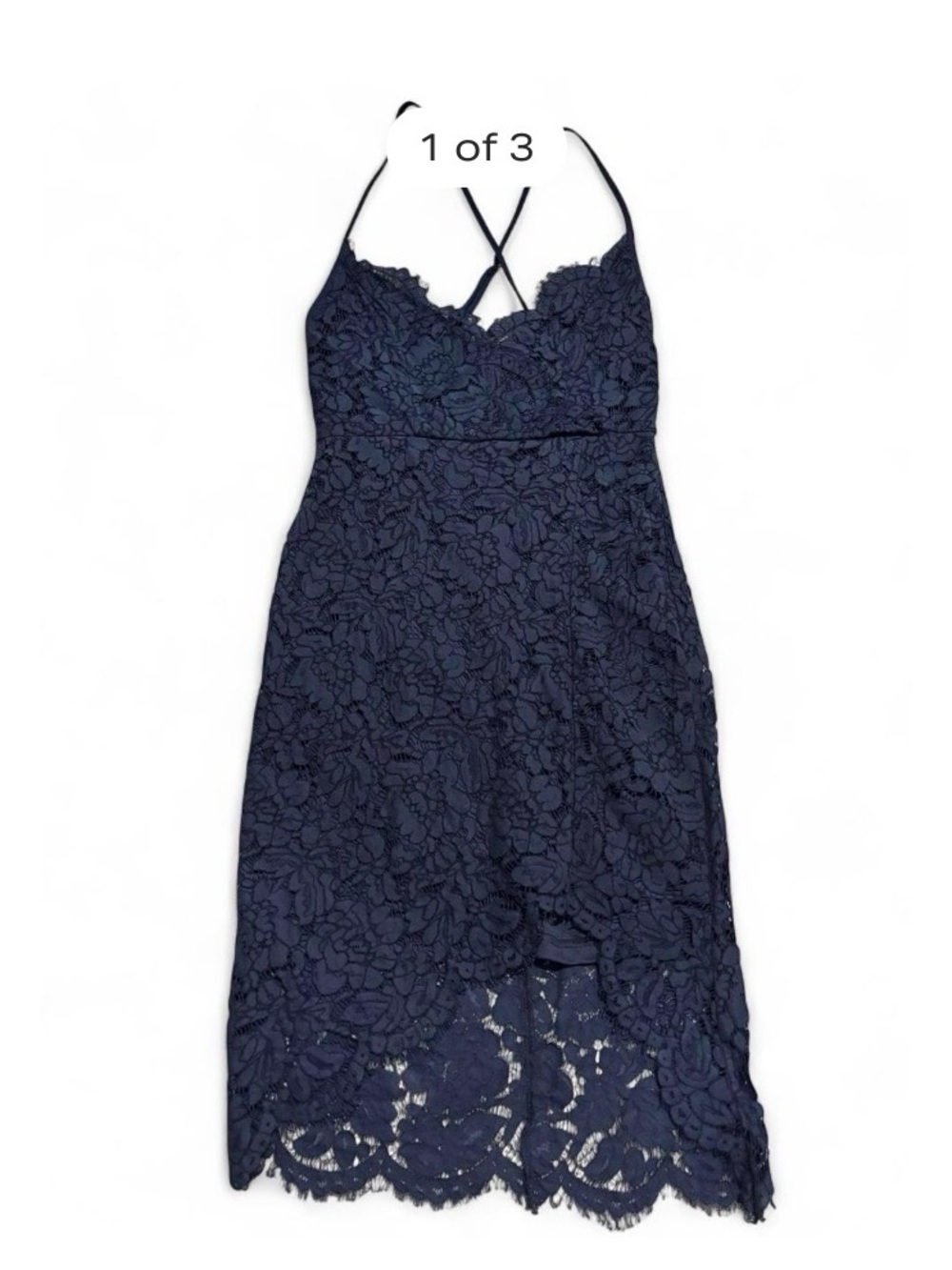 Lulu's Navy Lace Dress with Spaghetti Straps